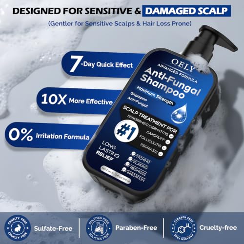 Image of Antifungal Shampoo for Seborrheic Dermatitis, Folliculitis - Fresh | Scalp Psoriasis & Anti-Dandruff Shampoo for Men & Women, Relieves Scalp Itching, Dryness, Sulfate & Paraben-Free, 10.1 Fl Oz