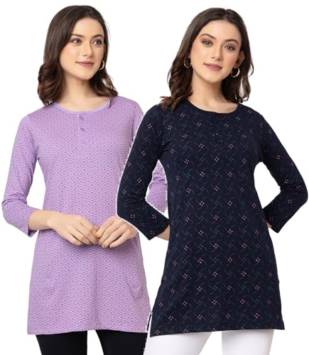 Image of Women Regular Fit Henley All Over Print T-Shirt (Combo of 2) | Small-5XL
