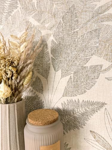 Newroom Tapete Beige Vlies Dschungel   Tropisch Blätter Pflanzen Modern für Wohnzimmer Schlafzimmer