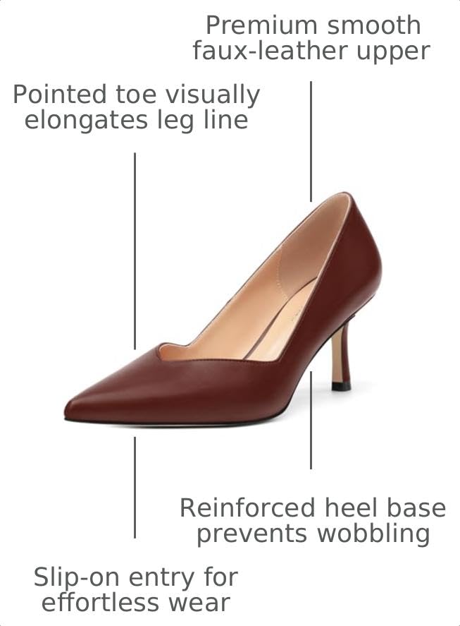 Image of Women Pointed Closed Toe 2.5 Inch Kitten Heel Slip On Pumps | Elegant Comfort Formal Dress Footwear, Versatile Ladies Shoes For Office Wedding Party Evening Daily Occasions