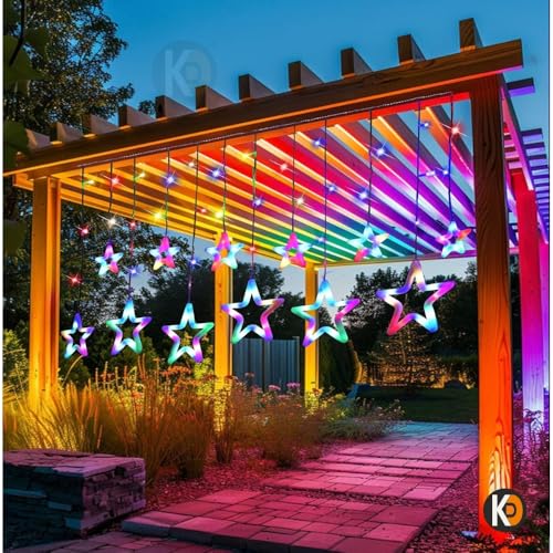 Image of K D 6+6 Star Multi Curtain LED String Lights, 138 LEDs Multi (3.5 ft Length + 0.5 FT Length After Adapter = 4ft) with 8 Modes Indoor Outdoor for Home, Diwali, Christmas