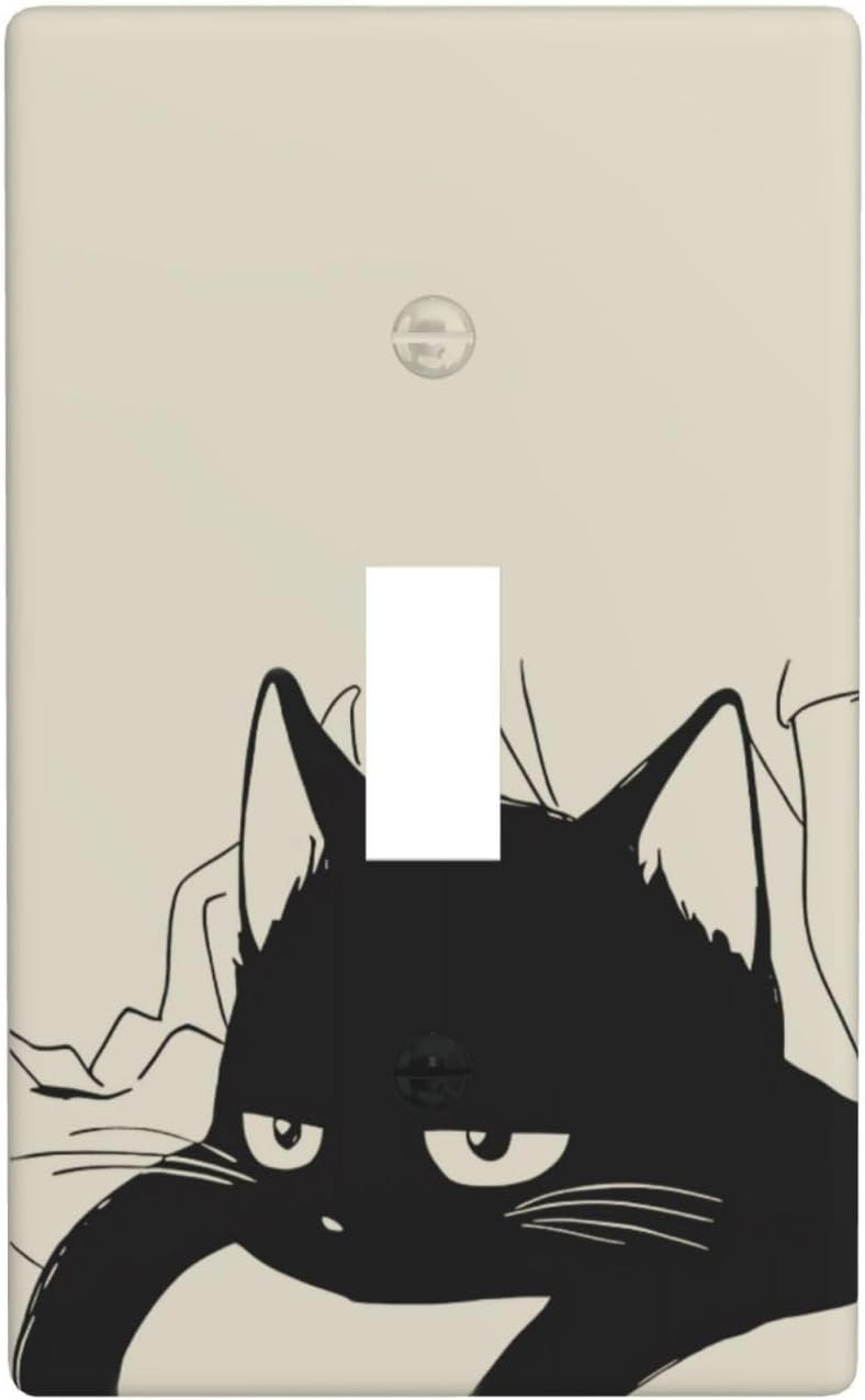 Funny Cute Black Cat Light Switch Cover Decorative Khaki Wall Plate 3 Gang Triple Toggle Electrical Receptacle Faceplate for Bathroom Kitchen Bedroom