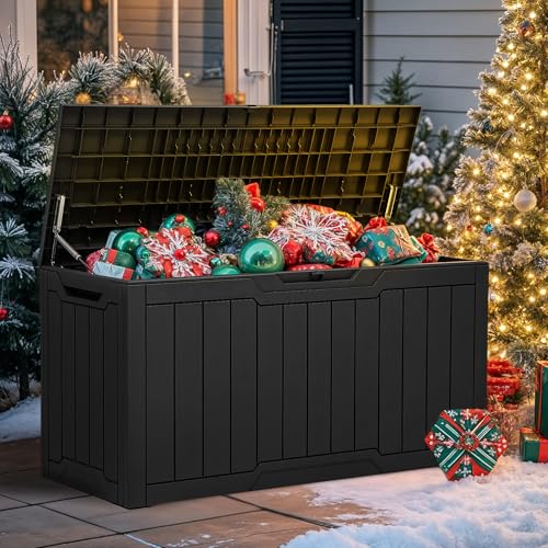 YITAHOME 100 Gallon Resin Deck Box, Weather Resistant Outdoor Storage Box, Lockable Indoor Outdoor Storage for Supplies and Essentials, Black Black 100 Gallon