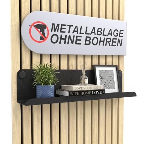 HOME LOVE Ablage für Akustikpaneele 52x9 cm ohne Bohren | Regal für Paneele | Akustikpaneele Zubehör | Wandpaneele Regal schwarz Metall