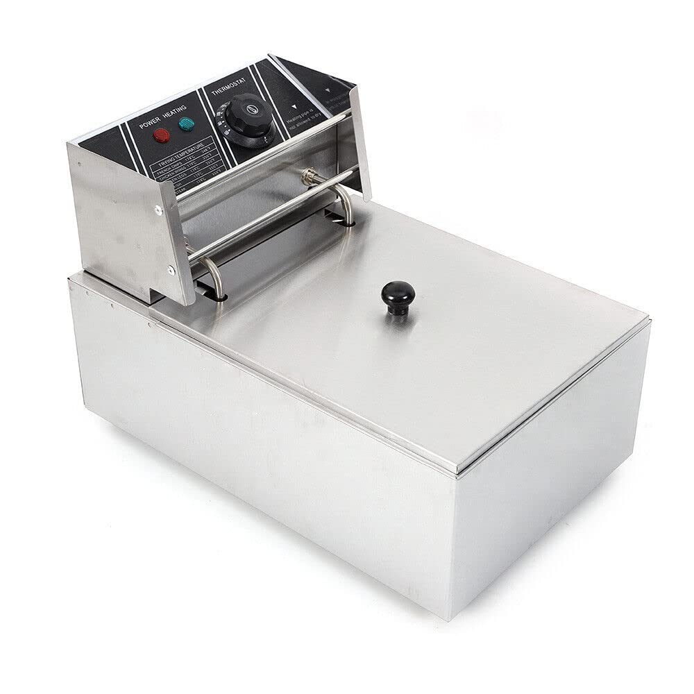 Friggitrice elettrica da 2500 W, in acciaio inox da 6 l, per catering ristoranti, snack bar e casa, friggitrice a olio con cestino elettrico