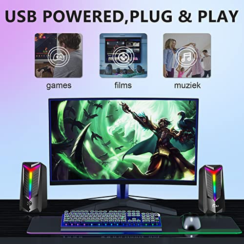 Njsj Rgb Gaming Speaker, Computer Speakers For Desktop Monitor, 2.0 Usb Powered Stereo Speaker With Bluetooth Wireless & 3.5Mm Aux Input, Dynamic Rgb Light, Multimedia Speaker For Pc Laptop Mac Tv #TOP5