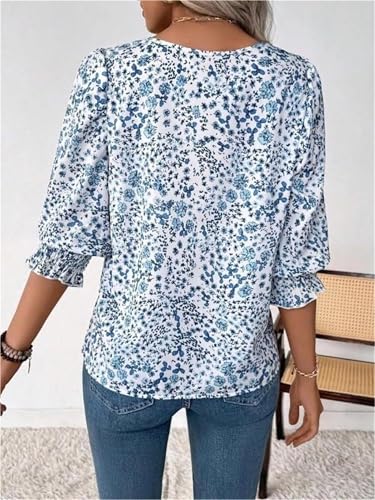 Blusa de manga 3/4 para mujer ropa casual cuello redondo estampado Frontaley elegante 6