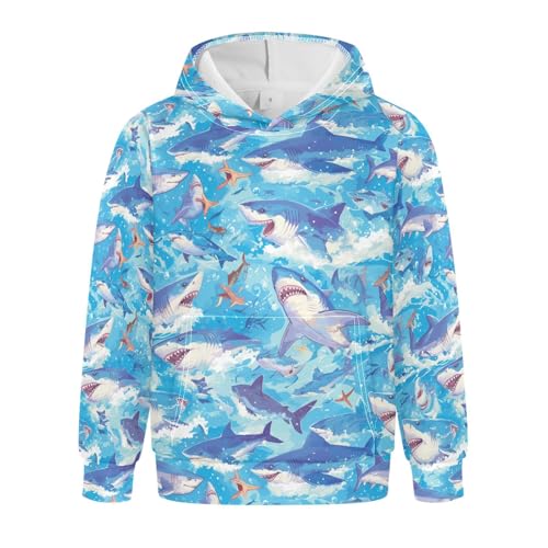Ocean Shark Masco Kids Boys Girls Sweatshirt Long Sleeve Hooded Pullover Hoodies with Kangaroo Pocket