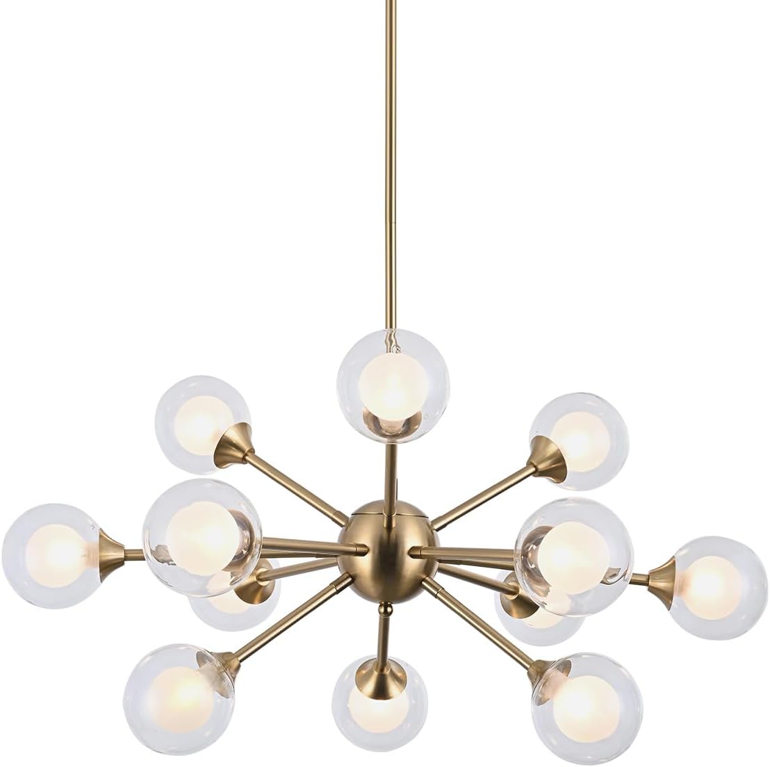 Candelabro Sputnik de 12 luces con acabado de latón cepillado con globo de vidrio de burbujas, modernas lámparas de cocina doradas colgantes de