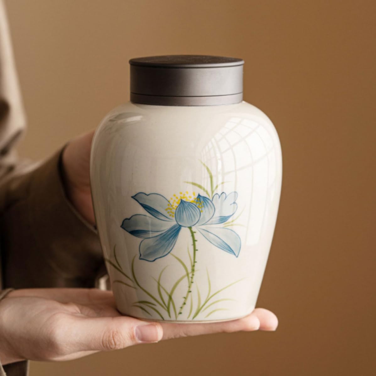 Recipiente de Cerámica para Té Capacidad de 700ml, Multi-funcional y Sellado Hermético Que Protege Humedad, Adecuado para Almacenamiento de Té y Frutos Secos