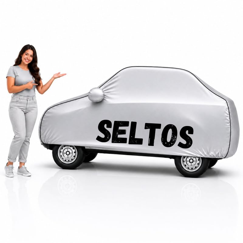 Image of Long-Life 100% Waterproof Seltos Car Body Cover for Dust & Rain, Compatible with All Models of Seltos Car Cover, Comes with Bird Droppings, Scratch, UV and Paint Protection - Silver