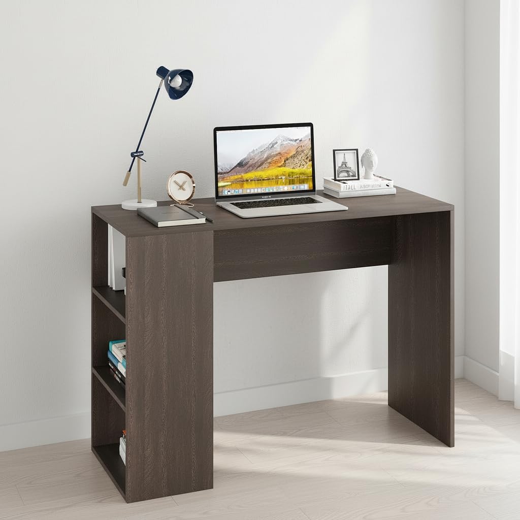 Lexus Compact Wooden Study Table with Side Storage Shelves � Modern Computer Desk for Home & Office, 103x40x74 cm (Wenge)