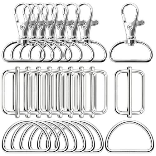ZoeWei Taschenzubehör 24 Stück Taschenzubehör zum Nähen, D Ringe 25mm, Leiterschnallen und Karabinerhaken mit Drehgelenk, Metall-Set für DIY Handtaschen, Hundegeschirr und Schlüsselanhänger