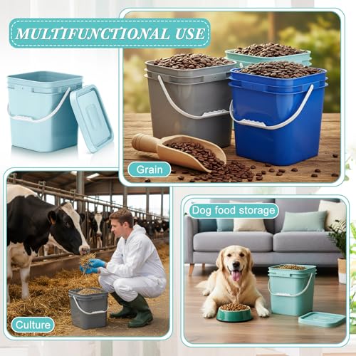 Image of Mumufy 3 Pcs 3.5 Gallon Square Food Grade Bucket with Lid Square Bucket Pail Plastic Handles for Long Term Food Storage, Camping, Fishing, Home Organization Easy Stack and Store (Aqua,Gray,Blue)