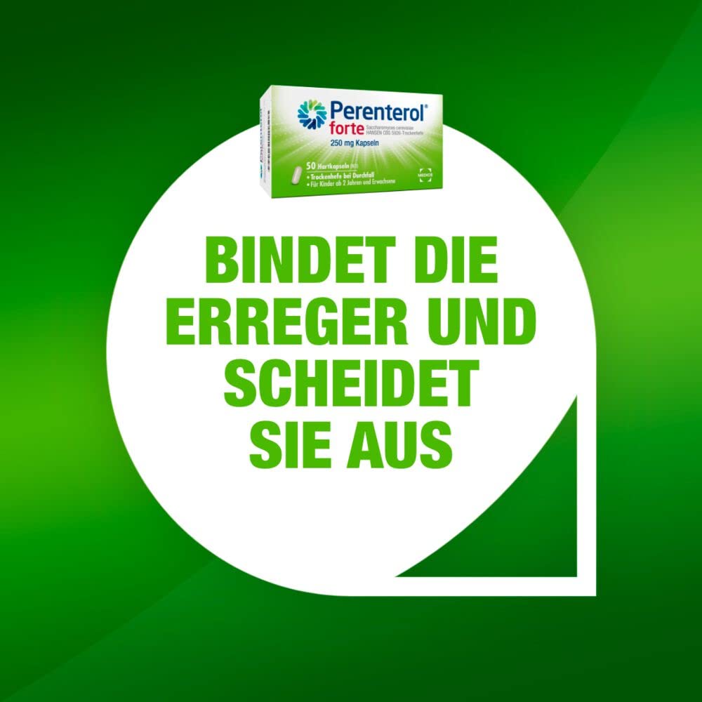 Perenterol forte 250 mg 50 Kapseln - Durchfall Medikament zur Vorbeugung & Behandlung von akutem Durchfall - entzündungshemmend - verhindert übermäßigen Flüssigkeitsverlust