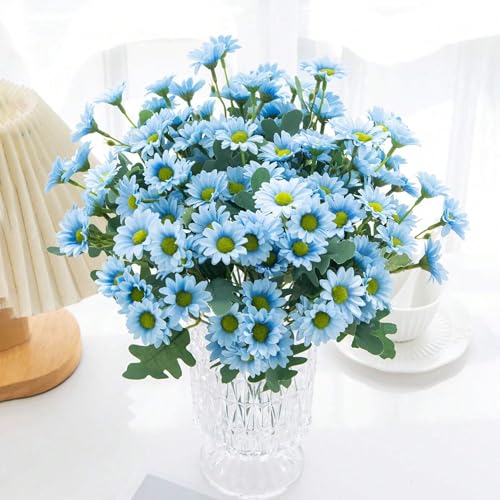 Image of Art Street Artificial Blue Flowers Bunch |Daisy Flowers for Home | Living Room, Decor |Christmas Day, New Year, 7 Head 21 Flowers| Pack of 2|Size 13 INCH, (Without Vase)