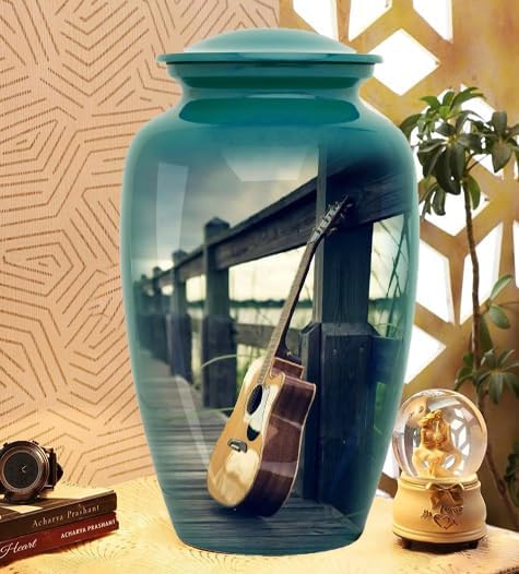 Guitar Urn - Urn for Human Ashes for Adult Male & Female -Cremation Urn for Adult Men & Women -Memorial for Human Remains Mom & Dad - Large with Velvet Bag -Funeral Decotative Size 10x6.5 inch