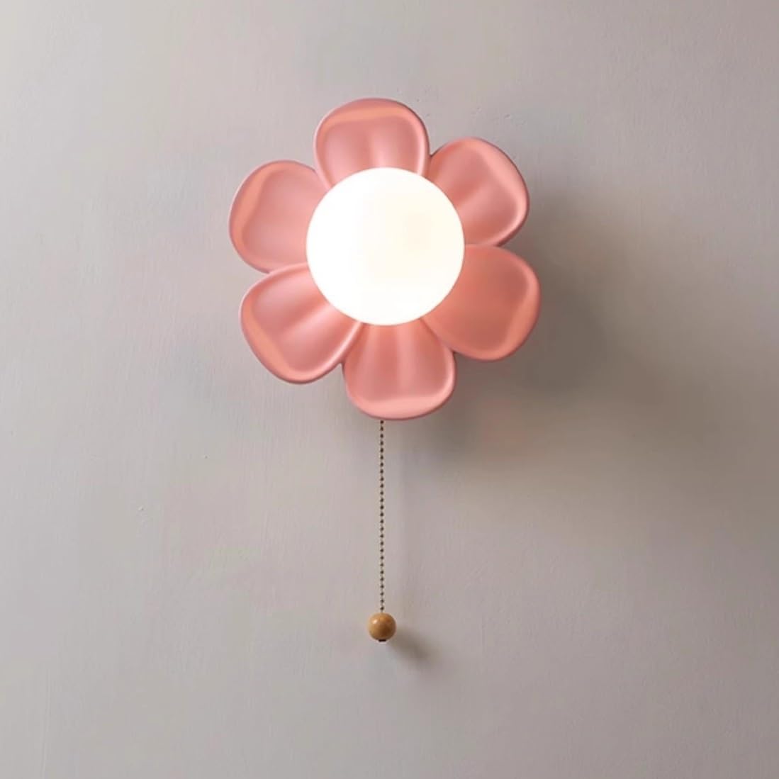 COSRUB Nordic Flower Wall Sconce, Resin Bedside Wall Lamp with Pull Chain