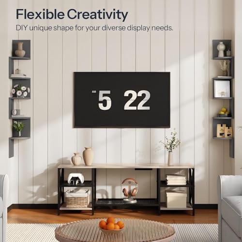 Image of HOOBRO Corner Shelf Wall-Mounted, Set of 2 Floating Corner Shelves for Wall, 5-Tier Bookshelves for Wall Decor in Living Room, Bedroom, Home Office, Dove Gray GY26BJP201