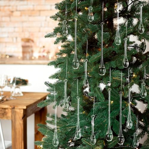 Image of 44 Pcs Clear Glass Teardrop Christmas Ornaments Crystal Raindrop Hanging Ornaments Crystal Chandelier Drop Pendant Icicles Decorations for Christmas in July Tree Party Supplies (4 Medium Size)