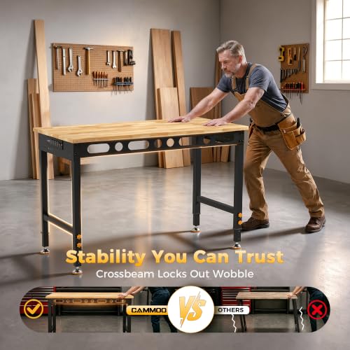 Image of CAMMOO 48 inch Adjustable Workbench, 2000 LBS Capacity, Pegboard & Power Strip