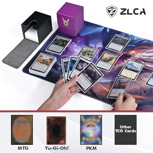 Image of ZLCA Card Deck Box for MTG with 2 Dividers, Card Storage Box Fits 100+ Single Sleeved, PU Leather TCG Deck Case Holder for Magic Commander Yugioh (Black,Ring)