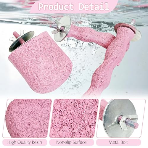 Image of PINVNBY 5 Pack Bird Perch Resin Bird Beak Grinding Stone Parrot Cage Stand Platform Foot Claws Trimmer Chew Toy Cage Accessories for Budgie Cockatiel Conure Lovebird Finch (Pink)