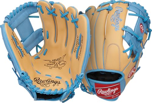 Rawlings | Select Pro Lite Series Francisco Lindor Youth Baseball Glove | 11.5' | Right Hand Throw | Camel/Columbia Blue