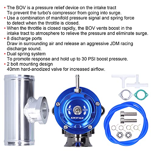 Abblasventil, Universal Aluminium Billet Turbo Abblasventil BOV, Professionelles Ablassventil BOV mit 2,5-Zoll-Flanschrohr & 8 Auslassanschlüssen für Rennwagen, Ansaugtrakt-Druckentlastung(Blau)
