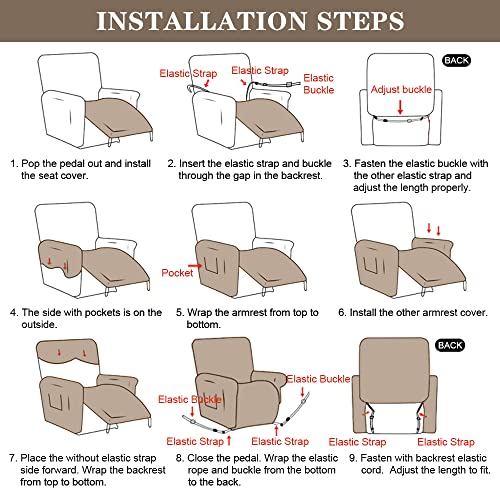 Pendejato Stretch Recliner Chair Covers, 4-Piece Soft Jacquard Recliner Slipcovers Single Seat Couch Covers Thick Furniture Protector With Pocket (Light Green) #TOP6