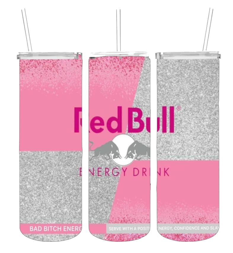 Stainless Steel Tumbler Double Wall with Lid Straw 20oz Water Tumbler Cup Pink Bad Bitch Energy Red image Bull
