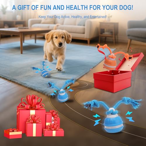 NGOKPYD Interaktives Hundespielzeug Hundeball Elektrisch Ball, 3 Spielmodi, Gibt VogelgeräUsche ab, um Die Neugier Zu Wecken, mit 3 Kaustricken, Ideal für Kleine Hunde & Welpen(Blau)