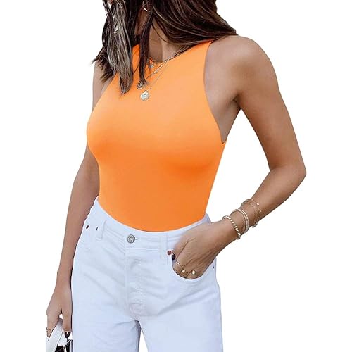 REORIA Women’s Sexy Sleeveless Racer Back Halter Neck Bodysuit Tank Tops