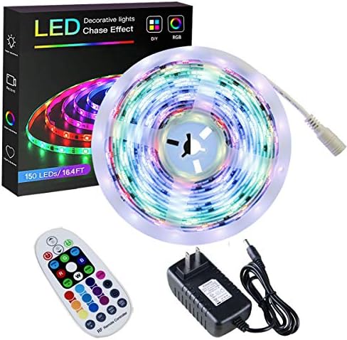 SPARKE RGB Led Strip Lights, 16.4ft/5m LED Tape Light, 150 Pixels RGB 5050 Waterproof Strip with 28Keys Remote and Power Supply, Chasing Effect for Home Interior Parties