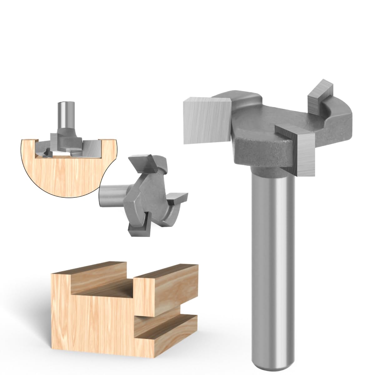 T-Slot Cutter, 3-Flute Tungsten Carbide Tip, 1/4 Inch Shank, 24mm Cutting Dia, 6.8mm Kerf