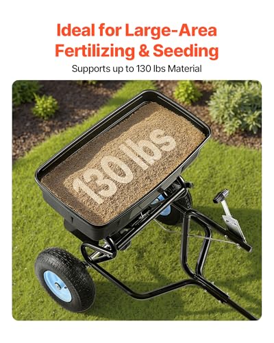 Image of VEVOR Tow Behind Broadcast Spreader, 130LBS Capacity, Tow /Push Garden Spreader with 13 in Tires, 30 Adjustable Setting & 9.8 ft Spreading Width, Lawn Spreaders for Seed, Fertilizer, Salt, Ice Melt