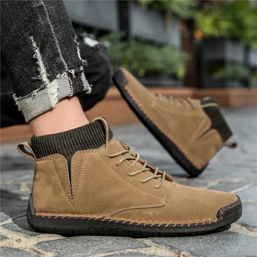 JiuQing Men's Barefoot Boots Suede Hand Stitched Casual Business Booties for Work Office Driving2