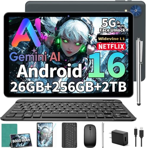 Image of 2026 Android 16 Tablet with Keyboard, Gemini AI 10 Inch Tablet, Green Case | 26GB+256GB+2TB Expand, 2-in-1 Tablets with 8-Core, WiFi, 8000mAh, GMS, GPS, Electronic Tablets PC with Mouse, Case, Stylus
