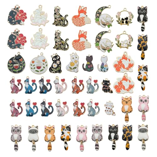 WOCRAFT 48pcs Enamel Bracelet Cat Charms for Jewelry Making Crafts DIY Necklace Bracelet Keychain Crafting Charms Kit (M768)