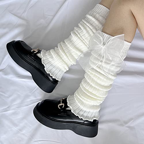 Image of Leg Warmers for Women Knitted Ribbed Stirrup Long Leg Warmers Loose High Socks Winter Socks Leg Warmer Kawaii Footless Socks (BLACK)