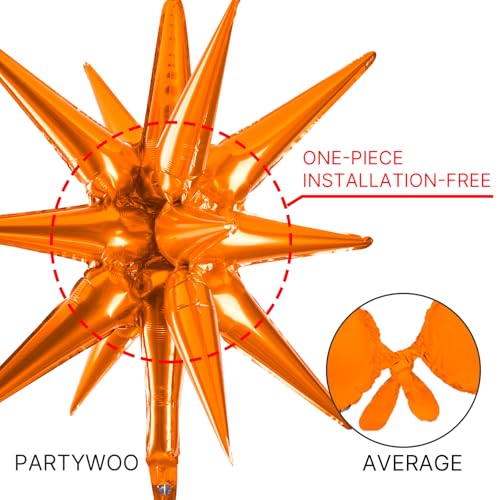 Image of PartyWoo Orange Star Spike Balloons 10pcs Explosion Foil Mylar Balloons | 42 27 22 Inch for Wedding Anniversary Halloween Birthday Baby Shower Fall Theme Bridal Shower Gender Reveal Party Decorations