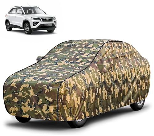 Image of FABTEC Waterproof Car Body Cover for Toyota Urban Cruiser Hyryder with Mirror Pocket, Triple Stitched (Military, Jungle Print, Camouflage Design)