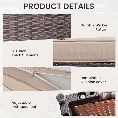 Image of 13 Pieces Outdoor Patio Furniture Set,Outdoor Sectional Furniture with 43 inch 55000 BTU Gas Propane Fire Pit Table,PE Rattan Wicker Patio Conversation Set with 10 Thickened Cushions,Sand