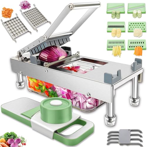 Image of Stainless Steel Vegetable Chopper, Pro 14-in-1 Veggie Chopper With 8 Blades, Onion Chopper with Container, Food Chopper Vegetable Cutter, Grater, Dicer, Mandoline Slicer, Sturdy and Easy to Clean