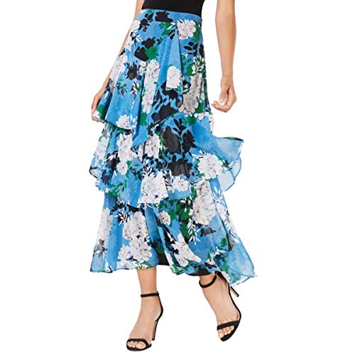 I-N-C Womens Ruffled Tiered Floral Maxi Skirt brightblue 8