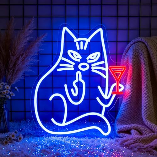 Image of Cocktail Cat Neon Sign for Wall Decor Light Up Sign Led Signs for Room Party Home Wall Decor USB Powered