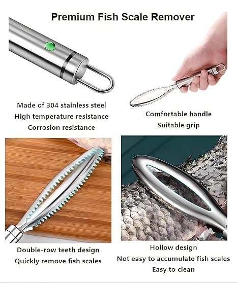Qitzhaa prime Fish Scale Remover Stainless Steel Fish Scale Scraper, Ergonomic Handle Design for Fast Scales Peeling Multifunctional Fish Scale Planer Kitchen Gadget 2