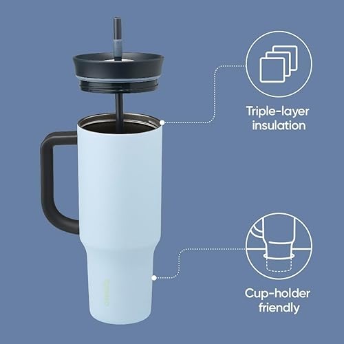 Miniatura 8 de Owala Vaso de viaje aislado de acero inoxidable de triple capa con tapa resistente a derrames, popote y asa de transporte, sin BPA, 40 onzas, gris