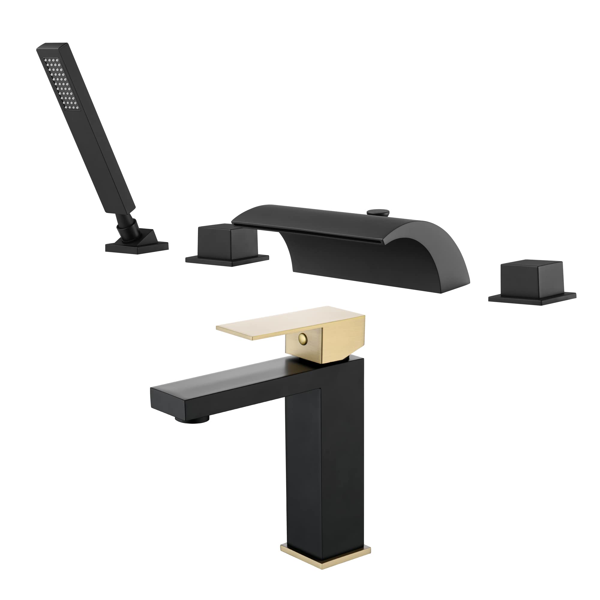 Nfusrxmbk Black Roman Tub Faucet S2141dw + Bathroom Faucet S1412-Mg