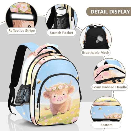 Kids Backpack with Whistle Strap & Reflective Strips Cow Spring Meadows Schoolbag for Ages 3-84